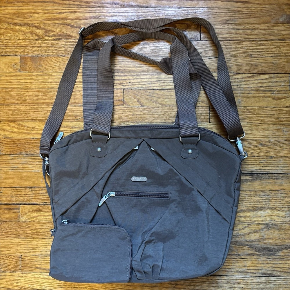 Baggallini‎ Touring Tote Bag Travel Tan Crossbody Shoulder Zip Pockets - Desc
